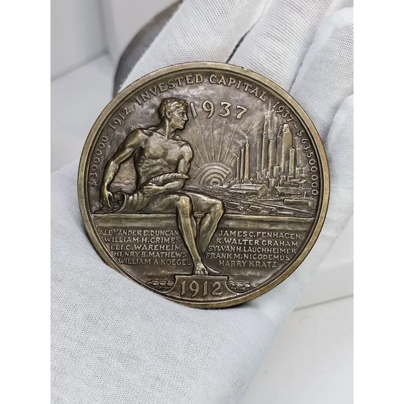 1912-1937 Commercial Credit Co Founder 25th Anniversary Bronze Coin/Medallion - Picture 2 of 10